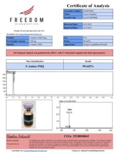 Certificate of Analysis for 5-Amino-1MQ 5MG (RUO)